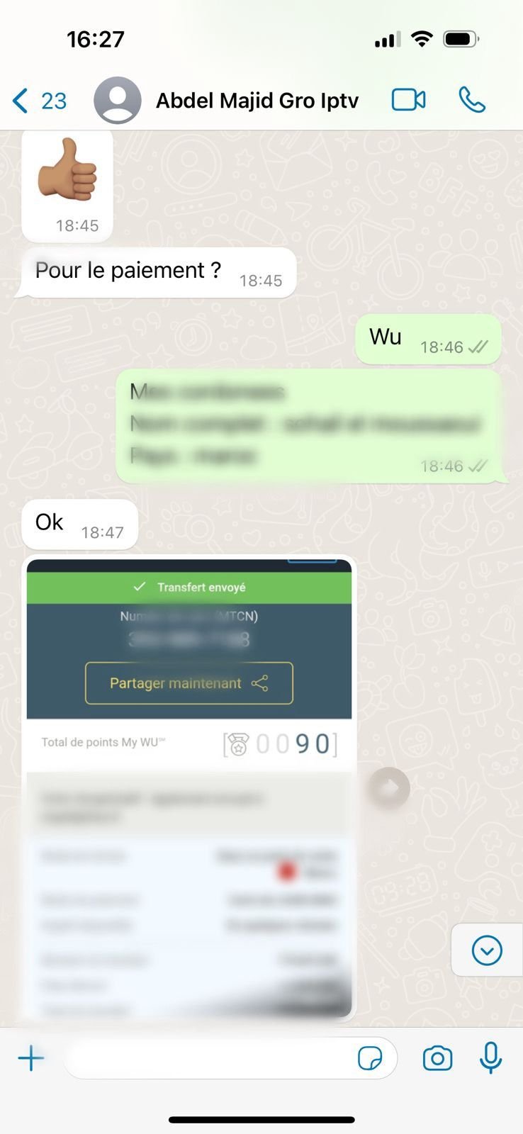 Screenshot of a WhatsApp conversation showcasing satisfied clients discussing SubTV IPTV service