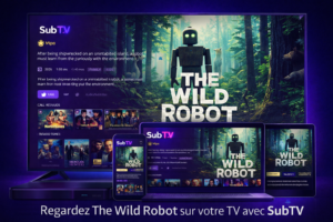 The Wild Robot affiché sur un écran TV avec linterface SubTV dans des couleurs modernes
