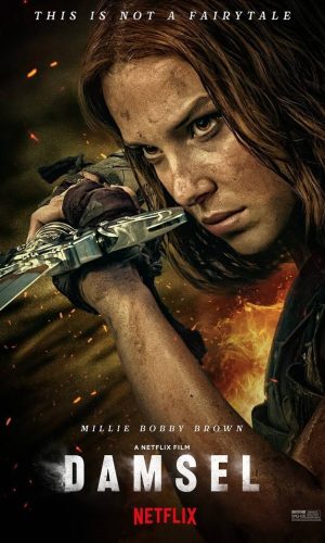 Promotional image for the movie 'Damsel' available on SUBTV IPTV, featuring a dramatic scene from the film